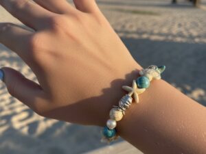 coastal breeze beaded bracelet with starfish & sea turtle charms